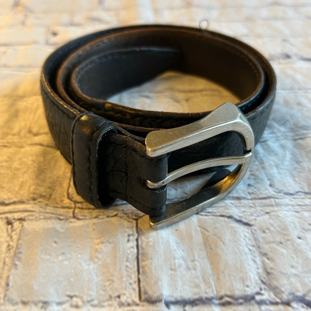 VINTAGE GENUINE AMERICAN BISON LEATHER MENS BLACK TEXTURED BELT SIZE 32
